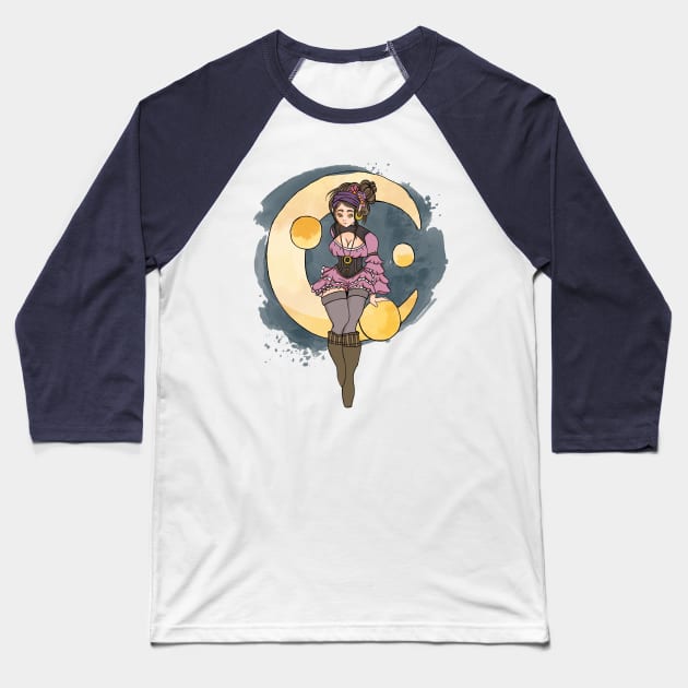 Girl sitting on the moon Baseball T-Shirt by CréaTiff